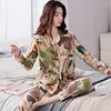 Kvinnors sömnkläder Spring Casual Flower Home Clothing Girls Cotton Pyjamas Set Femme Långärmning Pyjama Loungewear Homewear Pijama For Women