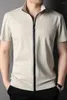 Męskie koszule z krótkim rękawem jedwabny jedwabny oddychający pot wchłaniający letni moda zamek błyskawiczny prosty biznes swobodny