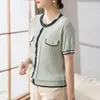 Dames truien tuangbiang vrouwelijke zomer wafel 2023 parel knop pullovers mock pocket o-neck breier korte mouwen t-shirts vrouwen dun los