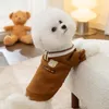 Dog Apparel Brown Pet Clothes Bear Print Polo Shirt Puppy Winter Hoodie Teddy Two Legs Thin Fleece Warm Jumper Collar