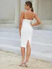 Casual Dresses Summer Women's Fashion White Sleeveless Slim Bandage Dress 2023 Elegant Sling Stitching Mini Celebrity Party