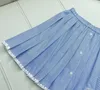 Saias 143952 143953 Moda clássica da moda Trendy Designer de designer de pano casual azul listrado camisa plissada conjunto de saia