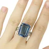 Bagues de grappe 9g 925 SOLID STERLING SILVER Ring Eye Catching Rectangle London Blue Topaz Tsavorite Garnet Smoky CZ Women Engagement