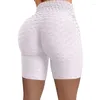 Short actif femme Yoga taille haute fesses sport Fitness Jacquard bulle pantalon couleur unie cinq Points élastique Sexy