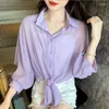 Frauenblusen 2023 Chiffon Bluse lässige solide weibliche Hemden Outwear Frauen Tops Büro Lady V-Ausschnitt Button Loose Clothing Chic 26969