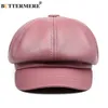 Boinas Boretmé -Buttermere Leather Chapéu Vintage Mulheres SBOY Cap Pink Baker Boy de alta qualidade Brand Ladies Winter octogonal 230821