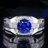 Clusterringe Royal Blue Blue Zirkon Sapphire Gemstones Diamonds Männer 18k Weiß Gold Silber Farbe Fein Schmuck Bague Bands Trendy Accessoires