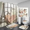 Rideaux de douche Paris papillon paysage tour Eiffel imprimé rideau de douche ensemble tapis antidérapant siège de toilette coussin rideau de douche ensemble R230821