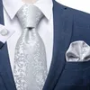 Neckband Fashion Men's Ties Silver Floral 8cm Silk Neck Tie Business Wedding Party Gravata Ting Ring Clip Cravat Gift For Men Dibangu 230818