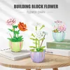 Blöcke Bonsai Blume Mini Bausteine ​​DIY Pflanzenstopf Strauß Chrysanthemen Rosenblumenmodell Dekoration Kinderspielzeuggirl Geschenk R230817