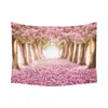 Tapissries Flower Road Cherry Tapestry Wall Hanging Tree View Decor Art för vardagsrum sovrum sovsal dekoration 80 x 60 tum