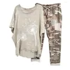 Tweedelige broek 2 pc's van dames/set trendy pak zomer top broek camouflage print plus size elastische taille sport outfit huiskleding