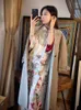 Vêtements ethniques 2023 Style chinois femmes Satin fleur imprimé Cheongsam robe améliorée demi manches ample élégant Long S492