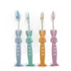 Ensemble d'accessoires de bain enfants brosse à dents mignon dessin animé ours Silicone doux brosse à dents anti-dérapant Portable ménage cheveux
