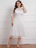 Plus Size Dresses White Lace V Neck Half Sleeve Elegant Causal Office Evening Party Midi Gowns Outfits For Women 4XL 5XL Summer