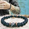 Pulseras con dijes ZG moda para hombres pulsera elástica de piedra Natural negro 8MM cuentas labradorita madera espacio Buda brazaletes