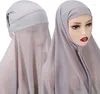 Ethnische Kleidung Bubble Chiffon Schal mit Unterzahnfarbenkappe für Frauen Hijab Muslim Leichtgewicht