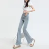 Jeans femminile contrasto vintage blu sexy a campana largo gamba larga pantaloni femminile in stile coreano 230821