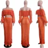 Женские брюки с двумя частями Slash Neck Sets Women Tassels Tassels Crop Top и Skirt Set Sexy Cloghet Beach Wear 2 Летний наряд Drop Deviv Dh9f7