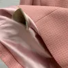 2023 Autumn Pink Brooch Two Piece Dress Sets Long Sleeve Lapel Neck Double-Breasted Coat & High Waist Mermaid Mid-Calf Skirt Suits Set Two Piece Suits B3G212251