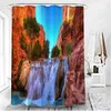シャワーカーテンウォーターフォールシャワーカーテングリーンメドウ素敵な森の風景浴室の装飾防水布カーテンR230821