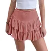 Skirts Summer Ruffles Hem Pleated Mini Women Solid Layers Bottoms Ruched Elastic High Waist Skirt Beach Streetwear