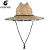 Chapeaux à large bord GEMVIE Lifeguard Chapeau de safari en paille pour hommes et femmes Soleil d'été avec cordon de menton1284U