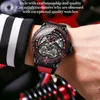 Andra bärbara enheter Binbond Fashion Skeleton Mechanical Watch for Men Luxury Leather Strap Sport Double Tourbillon Watches Mens Relogio Masculino X0821