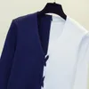 Pulls pour femmes bleu blanc point col en V coréen Harajuku printemps automne hiver tricoté Vintage pull mode 2023 femme