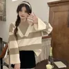 Kvinnors luvtröjor Sweatshirts Design Halter Pullover Sweater Ulzzang Fake Two Piece Striped Sweet Schoolgirl Lovely Baggy Gentle Clothes 230821