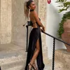 Robes Décontractées Robe Dos Nu Dos Ouvert Halter Sexy Maxi Longue Robe Une Pièce D'été Sans Manches Split Noir Fête