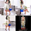 Urban Sexy Dresses Fall Autumn Lapel Mid-Calf High midjeklänning Big Plus Size Geometric Printed Elegant Office Ladies Tunic Pleated M Dhmij