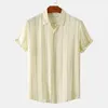 Men's Casual Shirts 2023 Summer Fashion Youth Relaxed Leisure Beach Shopping Trend Stripe Yellow Top Short Sleeve Shirt