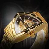 Andra bärbara enheter Vinnare Triangle Gold Skeleton Automatic Watch for Men Top Brand Luxury rostfritt stål Strap Fashion Sports Mechanical Watches X0821