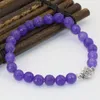 Strand Chalcedony Bracelets For Women 8mm Purple Natural Stone Jades Faceted Round Beads Flower Clasp Jewelry 8inch B2706