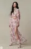 Casual Dresses 2023 Spring Holiday Wear Round Neck Cherry Blossom Print Crepe Women High Sexy Long Dress