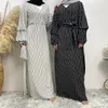 Ethnic Clothing Middle East Fashion Simple Women Stripes Muslim Dress Abaya Dubai Turkey Arabic Islamic Caftan Chiffon Robe