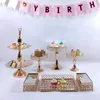 Placas 7pcs Gold Silver Silver Metal Bolo Stand Round Wedding Birthday Party Party Cupcake Pedestal Display Plate Decor