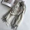 Sjaals Fashion Men's katoen en linnen gestreepte bruine sjaal lange sjaal Japanse unisex stijl 230818