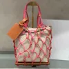 Bolsas de praia bolsas sacos de grade tricô embreagem de malha de malha bolso oco bolsas de tecido women women hollow corda ombro cesto de ladrinha ladra beia bolsas de praia