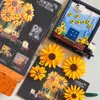 Block Creative Van Gogh Sunflower Potted Bouquet 3D Model Building Blocks Sun Flower Picture Frame Home Decoration Brick Toy Girl Gift R230817