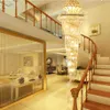 Modern Crystal Chandeliers American Long Gold Chandelier Lighting Fixture European Luxurious Droplight 3 White Light Colors Dimmab289P