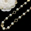 Women Pearl Necklace Bracelet Set 18K Gold Plated Vintage Flower Pendant Copper Chain Collar Bangles Classic Vogue Jewelry Set