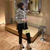 Women's Knits Tees Engraved New Gold Button Striped Women Cardigan Wool-blend Tops 2023 New in French Style Fashion Sweater Tops HKD230821