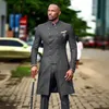 Double Breasted African Design Slim Fit Men Suits For Wedding Groom Tuxedos Dark Grey Bridegroom Man Prom Blazer Men's & Blaz299O