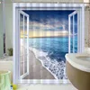 Duschgardiner fönster landskap duschgardin hav sandstrand badrum vägg hängande gardiner blå hav himmel scenisk vattentät skärm heminredning r230821