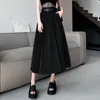 Skirts Korean Fashion High Waist Pleated Skirt Women Elegant A-line Formal Long Withe Belt Office Ladies