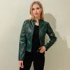 Women s Jackets Ladies Slim Faux Leather Jacket Stand Up Collar Long Sleeve Overcoat Zipper Cardigan Short Coat abrigos mujer invierno 2023 230821