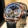 Other wearable devices MOHDNE Men Square Tourbillon Watch Leather Straps Luxury Fashion Automatic Mechanical Man Waterproof Sport Moon Phase Wristwatch x0821