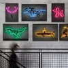 Ballon Dog Bull Zebra Tiger Deer Dinosaur Neon Originaliteit Posters Pop Art Dieren Design Canvas schilderen Wall Art Cuadros Home Bar Woonkamer Decor No frame WO6